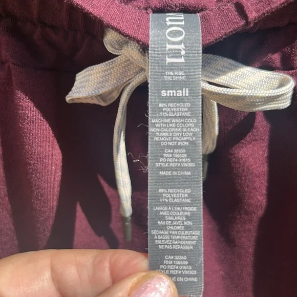 Vuori Maroon Jogger Pants with drawstring and side pockets and cuffs. - Picture 3 of 5